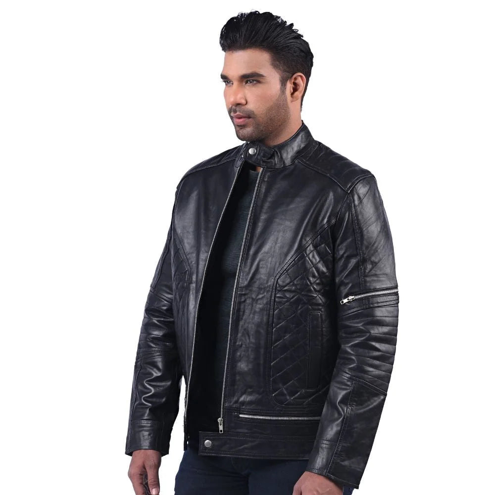 Men's Black Quilted Leather Jacket