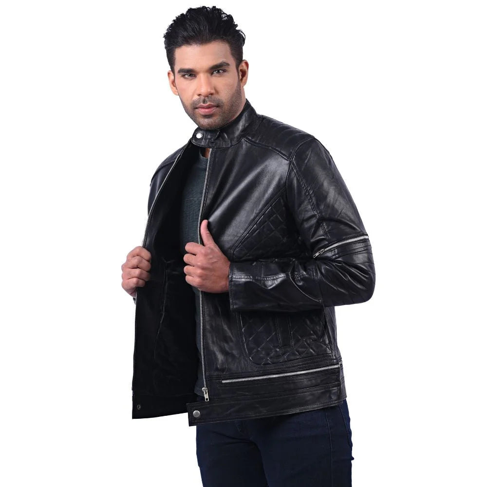 Men's Black Quilted Leather Jacket