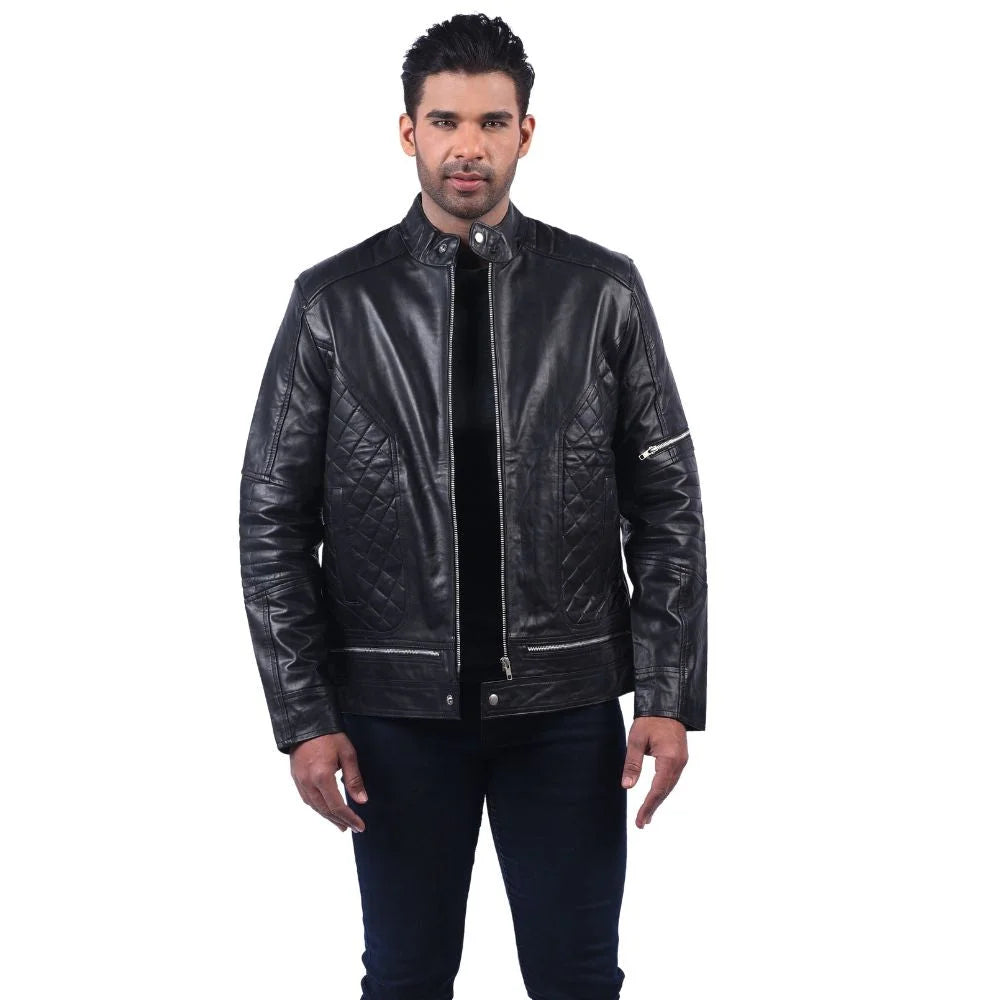 Men's Black Quilted Leather Jacket
