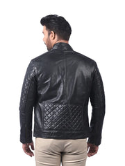 Men’s Black Quilted Leather Jacket Back 
