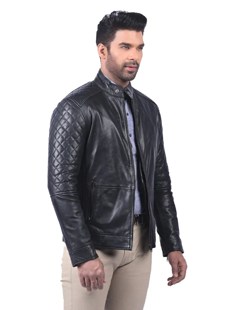 Men’s Black Quilted Leather Jacket Right
