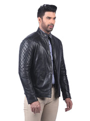 Men’s Black Quilted Leather Jacket Right