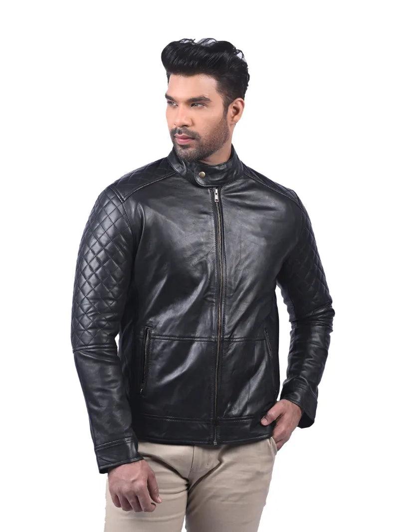 Men’s Black Quilted Leather Jacket Full