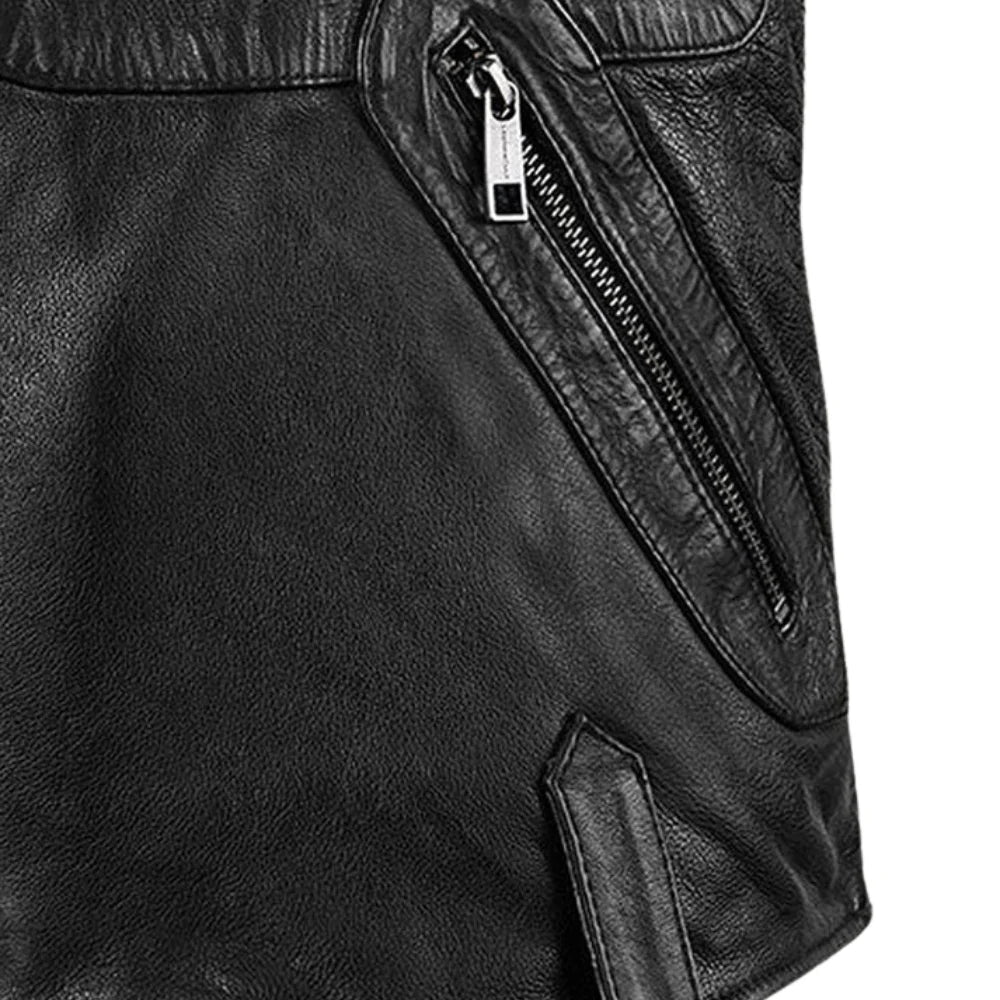 Men’s Black Quilted Leather Jacket with Asymmetrical Zipper