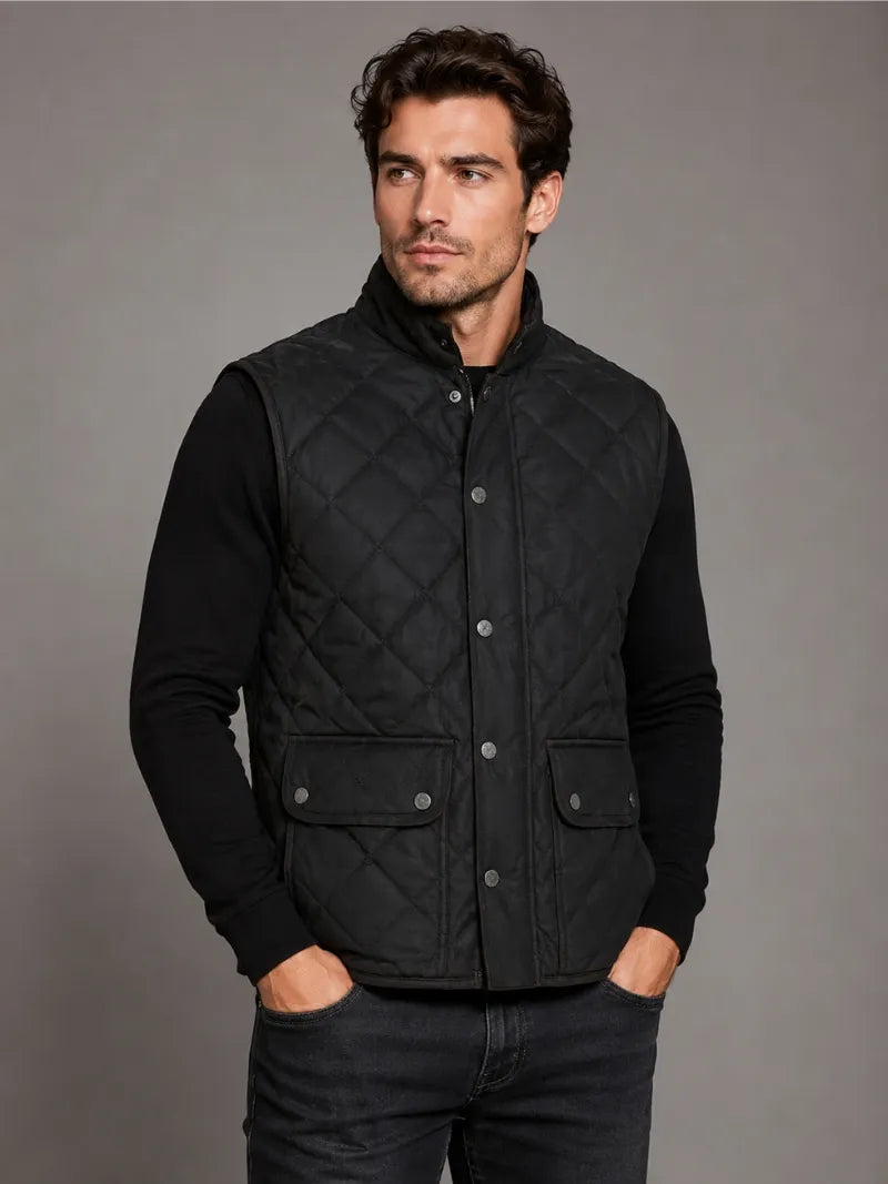 Men's Black Quilted Leather Vest