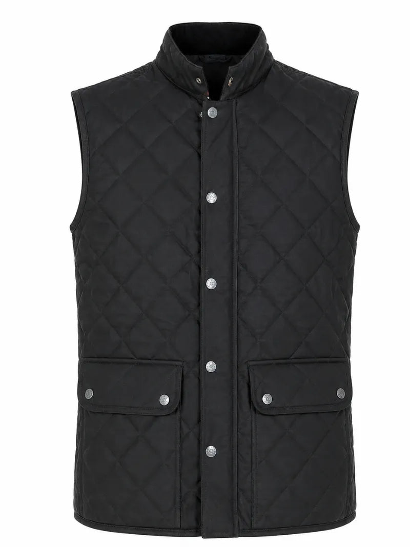 Men's Black Quilted Leather Vest