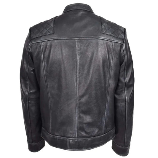 Men's Black Quilted Panel Biker Leather Jacket