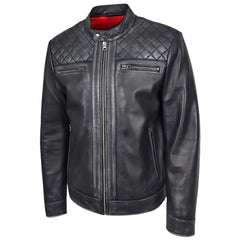 Men's Black Quilted Panel Biker Leather Jacket