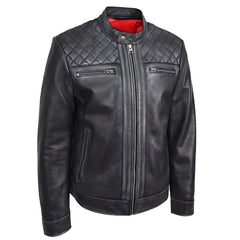 Men's Black Quilted Panel Biker Leather Jacket