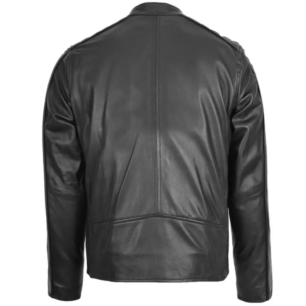 Men’s  Black Quilted Shoulder Biker Jacket