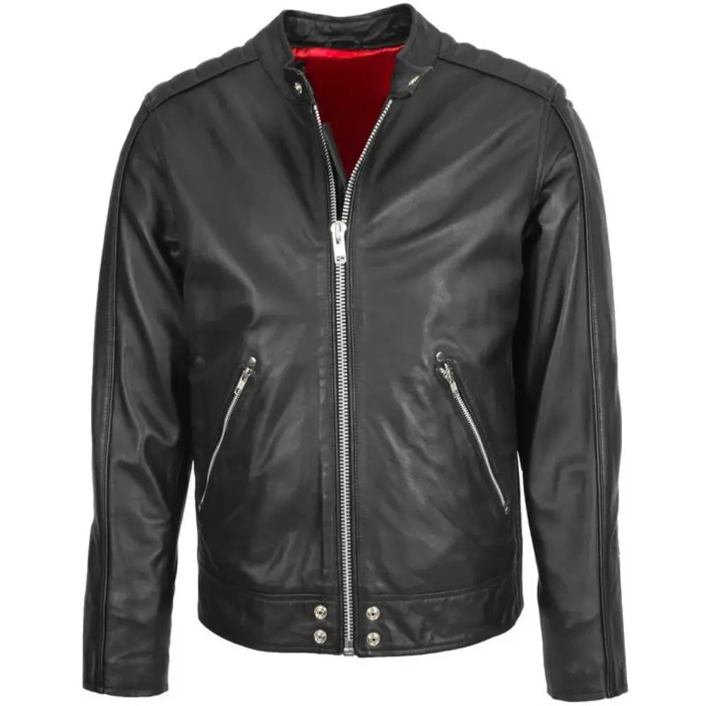 Men’s  Black Quilted Shoulder Biker Jacket