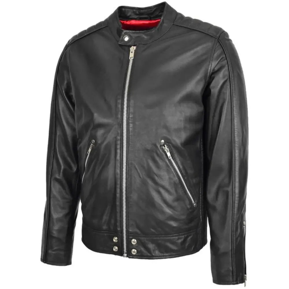 Men’s  Black Quilted Shoulder Biker Jacket