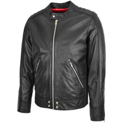Men’s  Black Quilted Shoulder Biker Jacket
