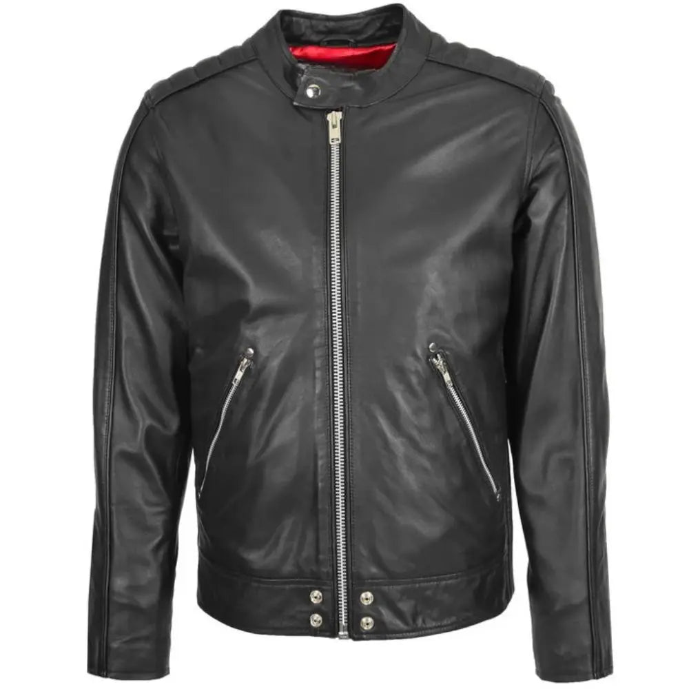 Men’s  Black Quilted Shoulder Biker Jacket