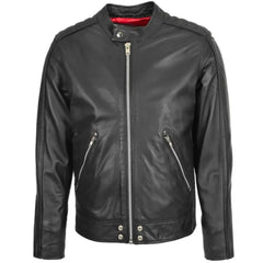 Men’s  Black Quilted Shoulder Biker Jacket
