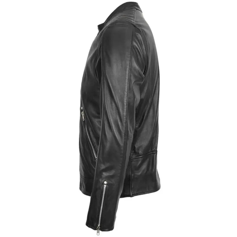 Men’s  Black Quilted Shoulder Biker Jacket