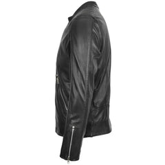 Men’s  Black Quilted Shoulder Biker Jacket