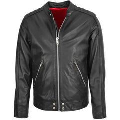 Men’s  Black Quilted Shoulder Biker Jacket
