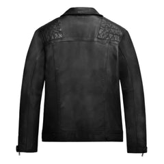 Men’s Black Quilted Shoulder Leather Jacket
