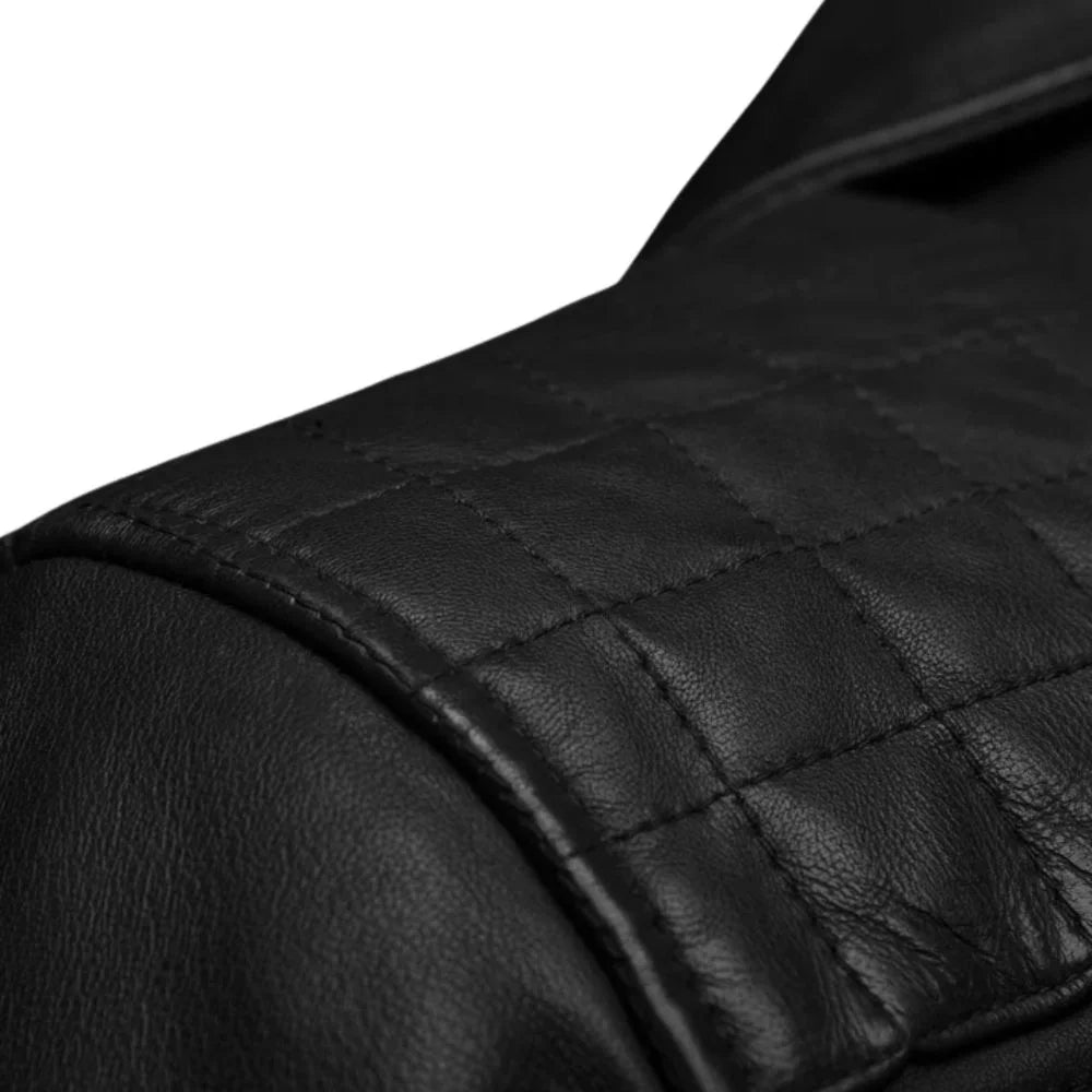 Men’s Black Quilted Shoulder Leather Jacket