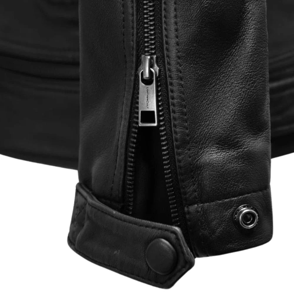 Men’s Black Quilted Shoulder Leather Jacket