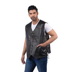 Men’s Black Real Leather Classic Front Vest
