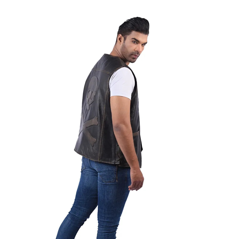 Men’s Black Real Leather Classic Front Vest