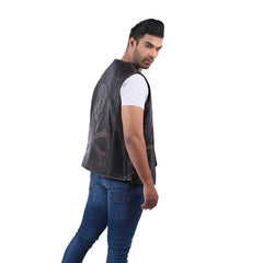 Men’s Black Real Leather Classic Front Vest