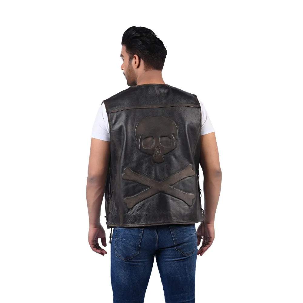 Men’s Black Real Leather Classic Front Vest