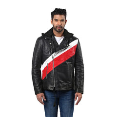Men’s Black Real Leather Hooded Jacket