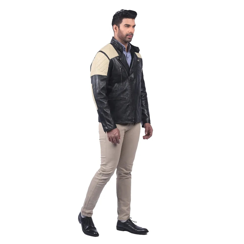 Men’s Black Real Leather Panel Jacket