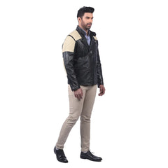 Men’s Black Real Leather Panel Jacket