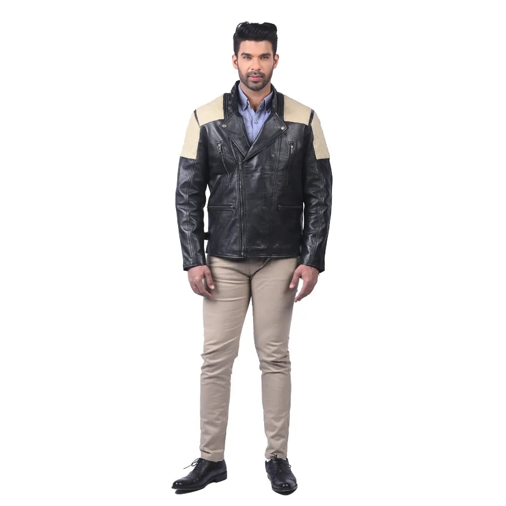 Men’s Black Real Leather Panel Jacket