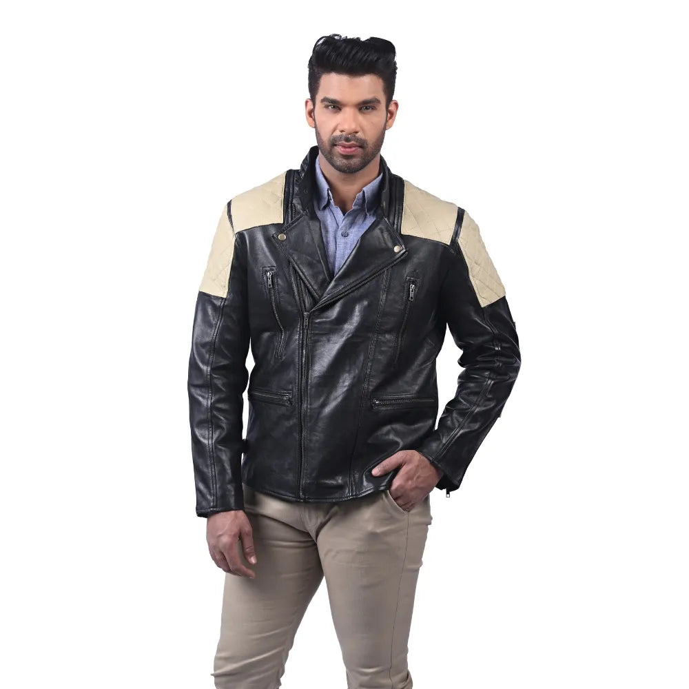 Men’s Black Real Leather Panel Jacket