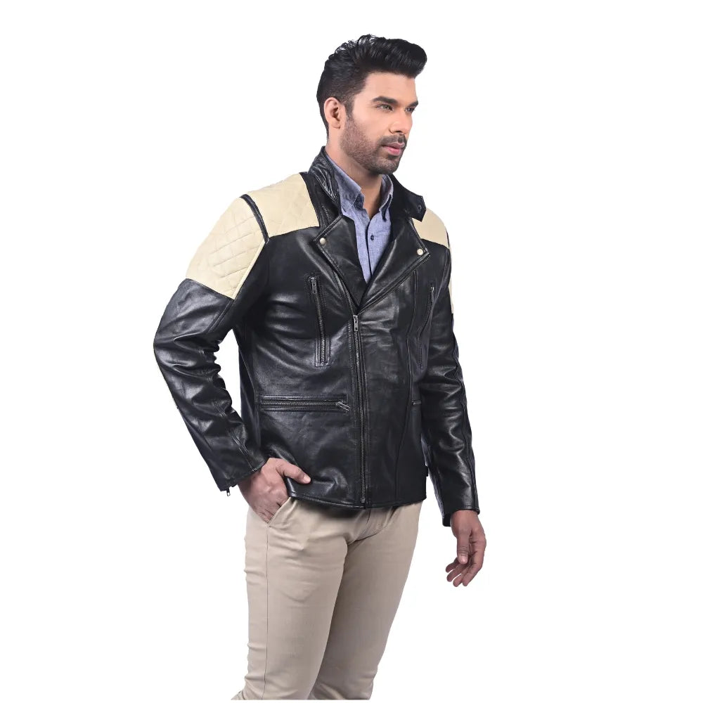 Men’s Black Real Leather Panel Jacket