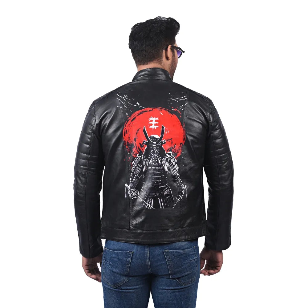 Men’s Black Real Leather Quilted Sleeve Jacket