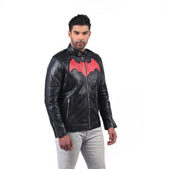 Men’s Black Real Leather Red Emblem Jacket