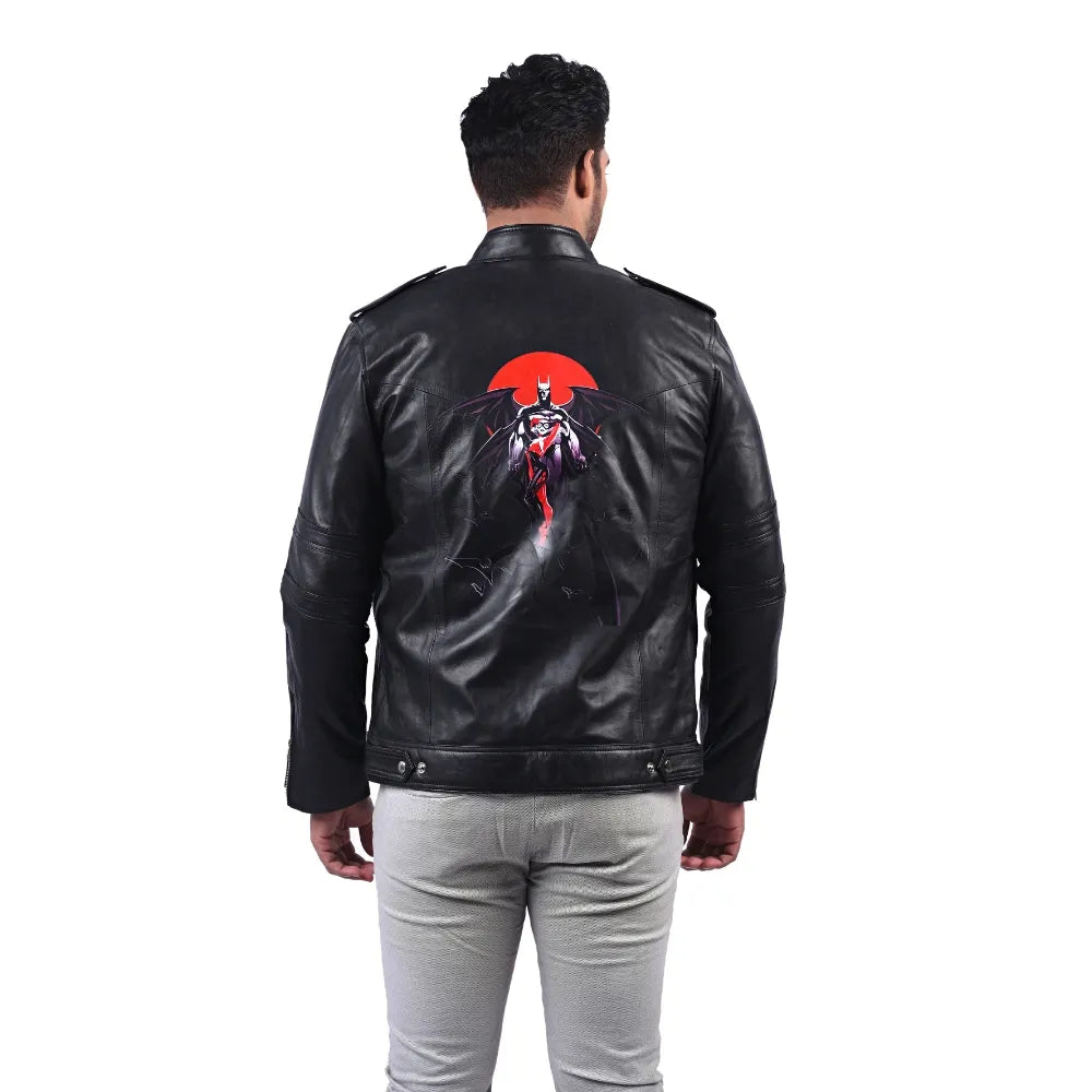 Men’s Black Real Leather Red Emblem Jacket