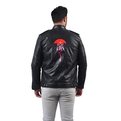 Men’s Black Real Leather Red Emblem Jacket