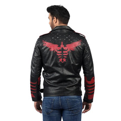 Men’s Black Real Leather Studded Panel Jacket