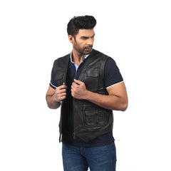 Men’s Black Real Leather Utility Vest