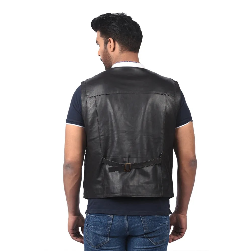 Men’s Black Real Leather Utility Vest