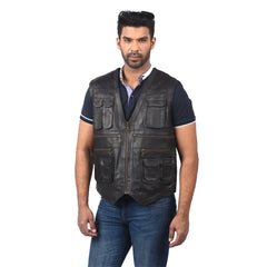 Men’s Black Real Leather Utility Vest