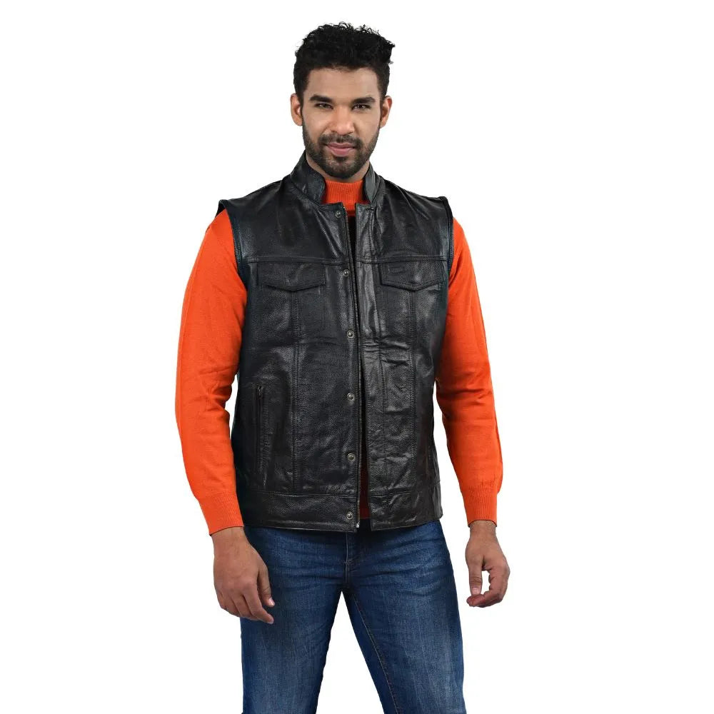 Men’s Black Real Leather Vest Jacket