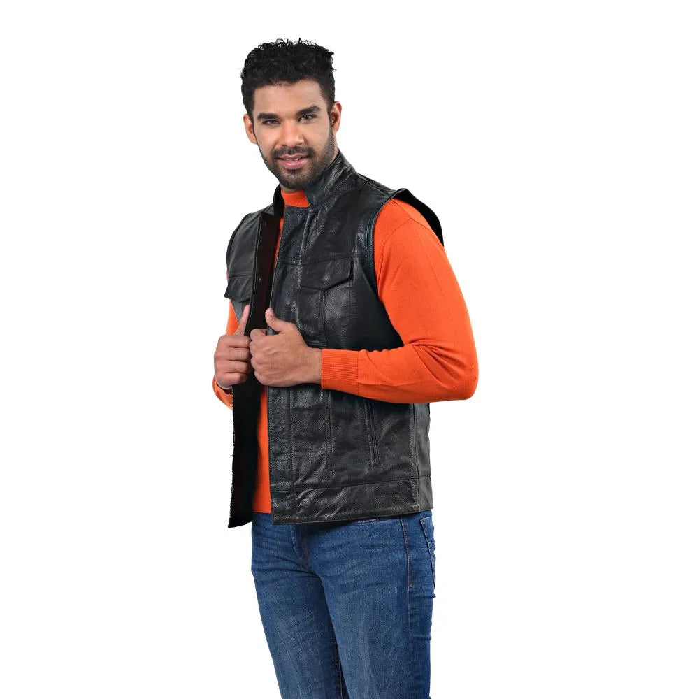 Men’s Black Real Leather Vest Jacket