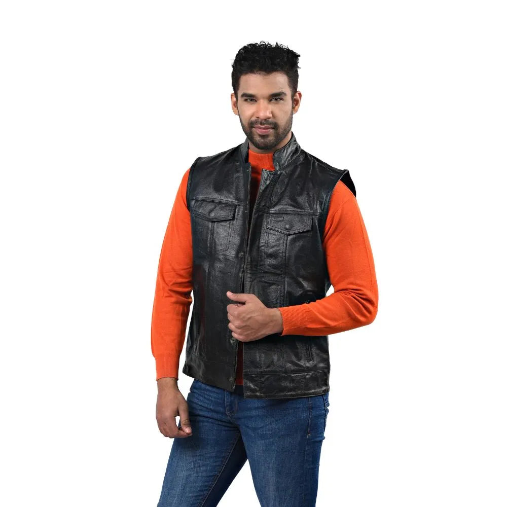 Men’s Black Real Leather Vest Jacket