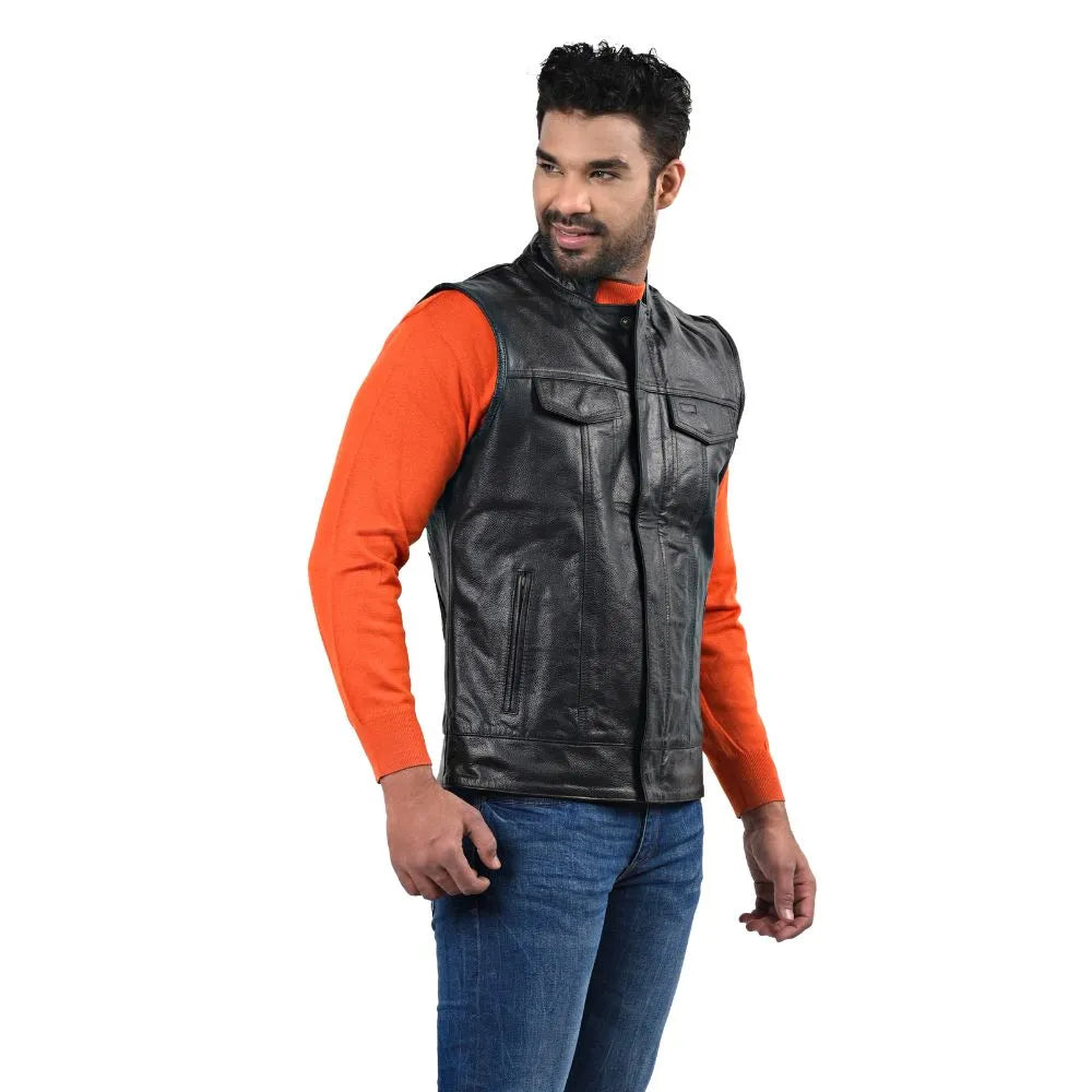 Men’s Black Real Leather Vest Jacket