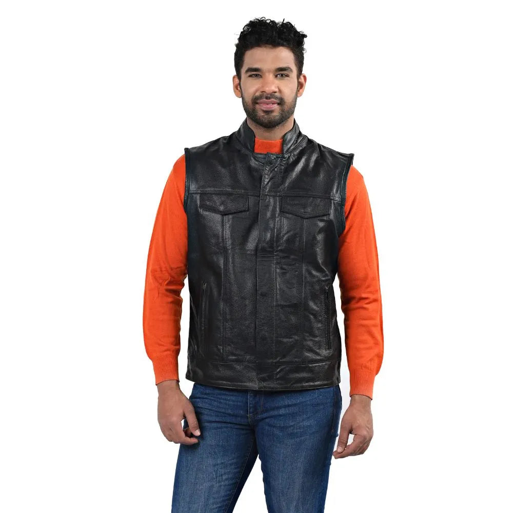 Men’s Black Real Leather Vest Jacket