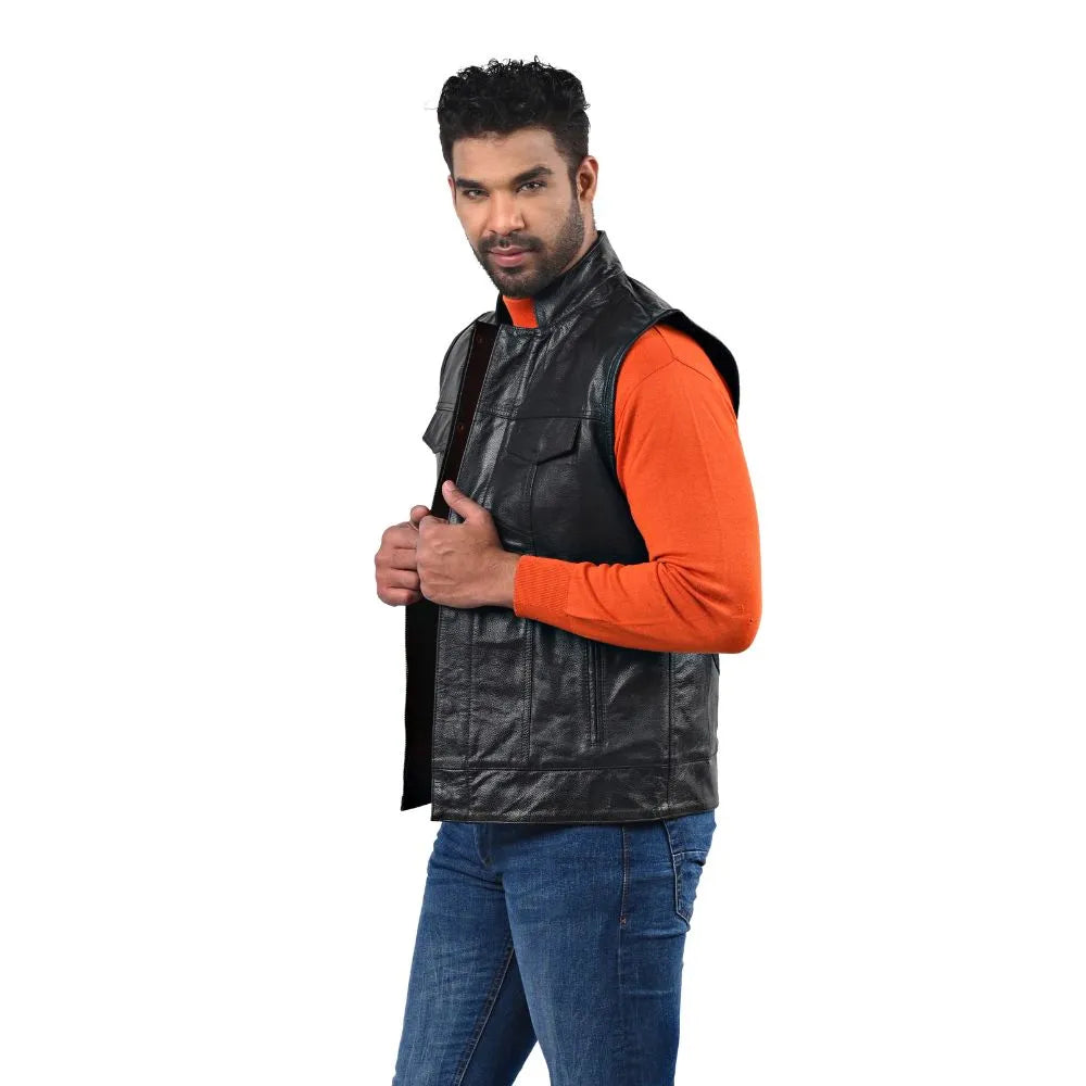 Men’s Black Real Leather Vest Jacket