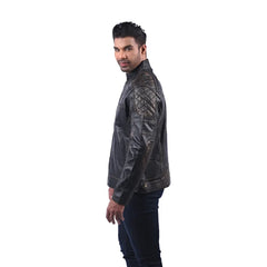 Men’s Black Real Leather Zip Front Casual Outerwear Jacket